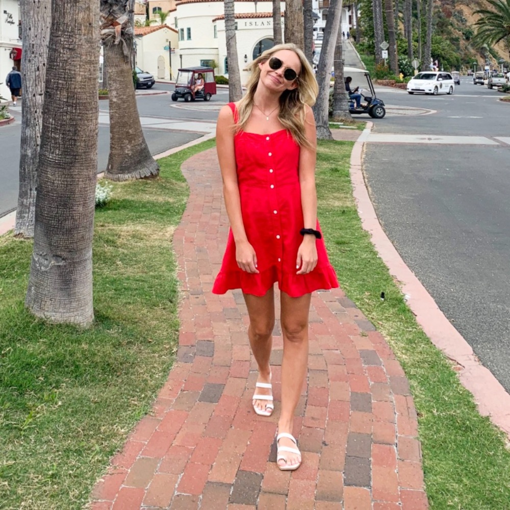 Zara red button down dress with ruffle
